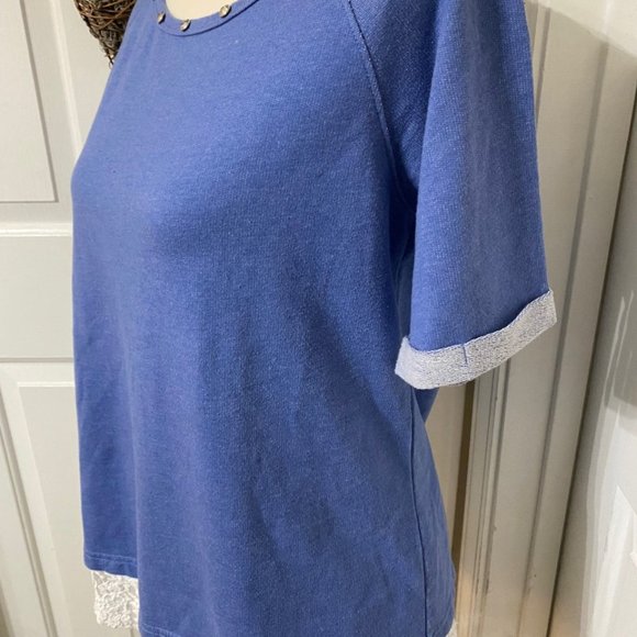 Earl Jean Chambray Denim Color Top with Rhinestones on Neckline Size M - Picture 5 of 9